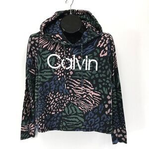 Calvin Klein Performance Cropped Hoodie Women's Small Animal Print Logo Stretch